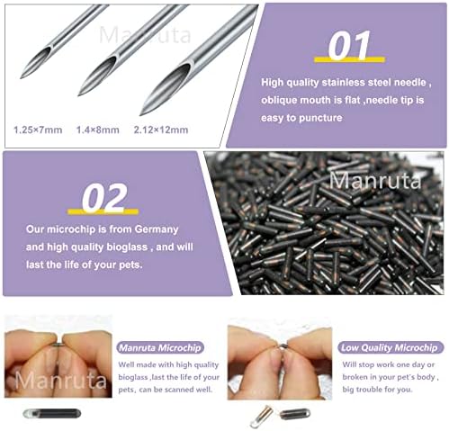 Pet Microchip Implant Kit for Dogs Cats Horse Cow Sheep Pig Identification 1 Pack 2.12X12mm Size with 12 Gauge Needle
