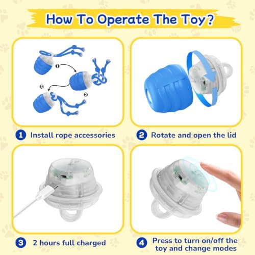 Interactive Dog Toys, Automatic Rolling Dogs Toy with Rope for Medium/Large Dogs, Touch Activated Moving Dog Ball for Boredom(Blue)