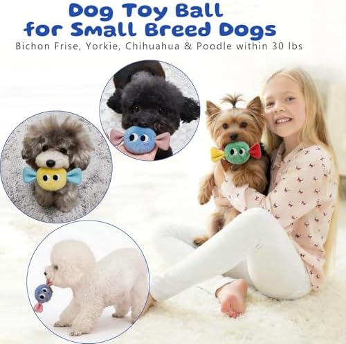 Squeaky Plush Ball Dog Toys for Small Dogs, Mini Breed, 2'' Soft Fuzz Ball