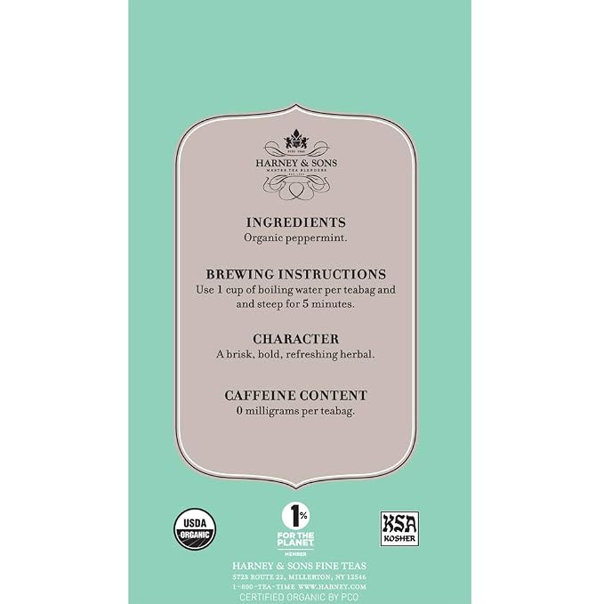 Harney & Sons Premium Organic Herbal Tea, Peppermint, 20 Count