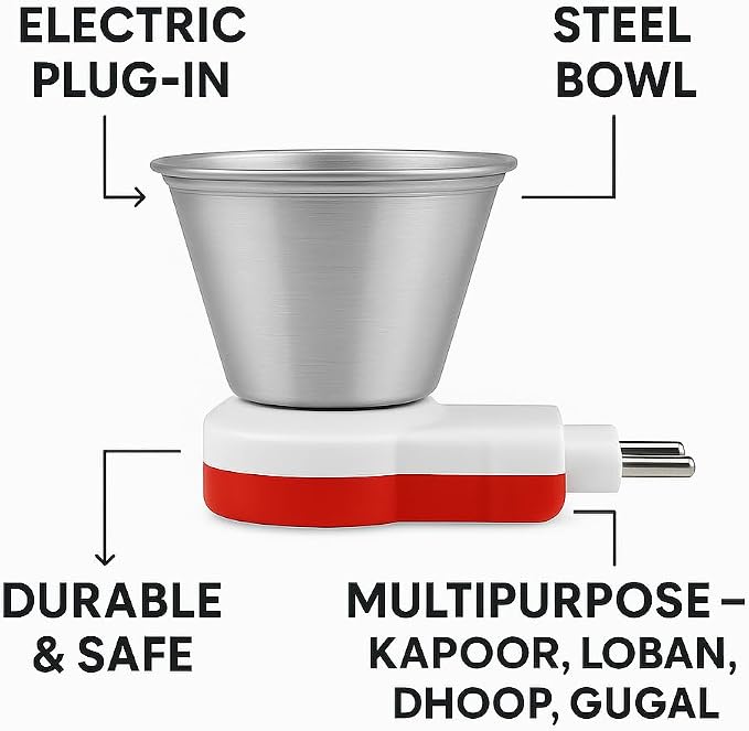 Electric Wooden Camphor Burner & Essential Oil Diffuser | Kapoor Dani for Pooja, Havan, Meditation | Fragrance Diffuser & Kappor Stand for Home & Office Use (Silver)