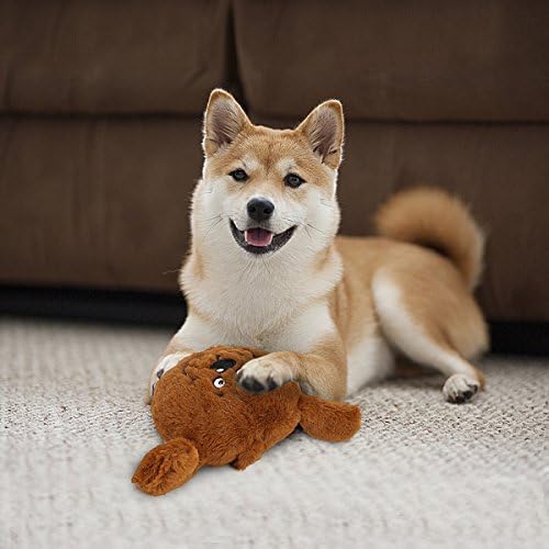 Enjoying Dog Interactive Toys 2-in-1 Dog Plush Squeaky Small Balls Pet Toys Halloween Xmas for Small Medium Large Dogs, Brown Monster