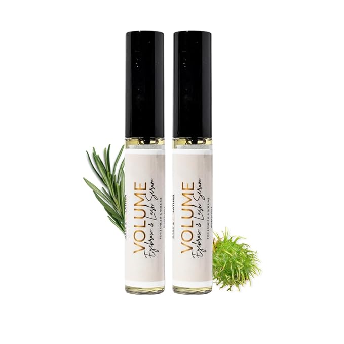 Bask & Lather Lash Serum with Castor Oil & Jojoba Oil For Thicker, Fuller & Longer Looking Eyelashes and Eyebrows, Conditioning and Enhancing Growth Serum with Brush Applicator, 6 Month Supply, 2Pk