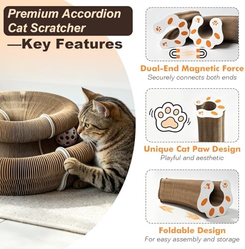 2-Pack Cat Pad Scratcher Toys, Magic Organ Cat Toy & Kitty Curls Cat Toy, Interactive Cardboard Cat Scratching Board with Bell Balls, Corrugated Scratcher for Indoor Cats, Furniture Protection