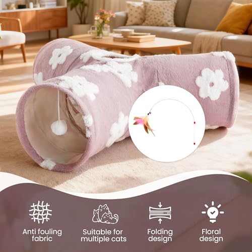 Tempcore Cat Tunnel, 3-Way Collapsible Toy for Indoor Cats, Burlwood