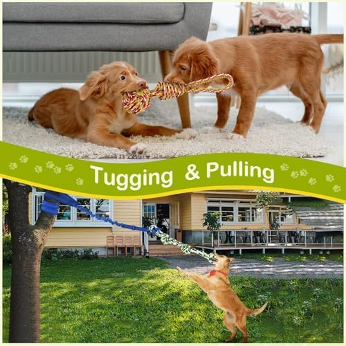 Outdoor Dog Bungee Tug Toy,Interactive Tug of War Toy for Small/Medium/Large Dogs,Tree Tuggerr Toys,Hanging from Tree Toy for Exercise Solo Play (Large)