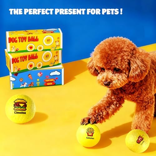 Dog Balls Tennis Balls for Dogs, Interactive Dog Toys for Aggressive Chewers, Dog Toy to Keep Them Busy, Puppy Chew Toys for Teething, Durable Dog Ball for Medium Small (Fast Food-2.6")