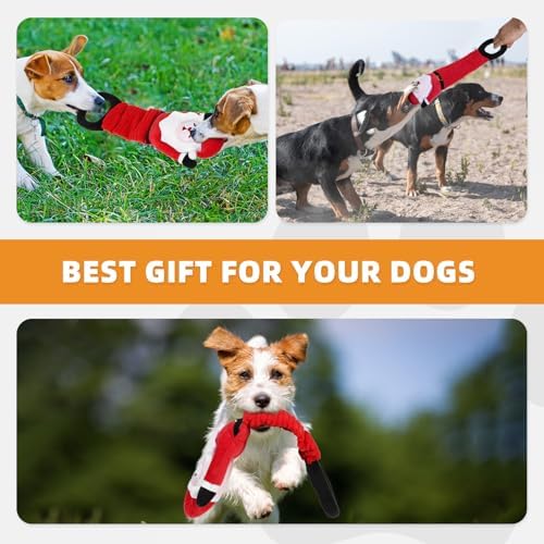 KOOLTAIL Christmas Santa Dog Toys, Tough Plush Dog Chew & Squeaky Toys with Crinkle Paper, Interactive Training & Tug of War Puppy Teething Toy for Indoor Outdoor Play for Small Medium Large Dogs