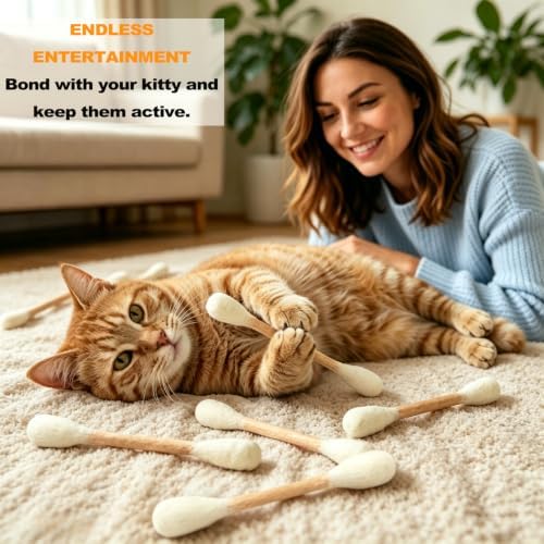 6 PCS Catnip Toy, Cotton Swabs Cat with Catnip, Swabs Catnip Toys Soft Plush Kicker Toys, Sturdy Teething Chew Toy for Indoor Cat, Giant Kitten Chew Sticks (Multicolor)