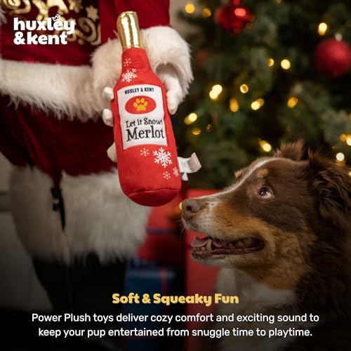 Huxley & Kent Funny Dog Toy w/Squeaker – Holiday Power Plush Squeaky Dog Toys for Small, Medium & Large Dogs – Soft Stuffed Animal for Indoor Play & Fetch - Let It Snow Merlot, Large