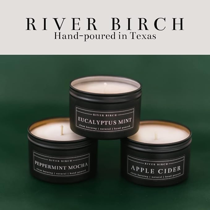 River Birch Candles Patchouli Amber Scented Candle | Premium, All-Natural, Non-Toxic, Soy Candles | 8 oz. Black Matte Tin Travel Candle | Cozy Relaxing Gifts for Home