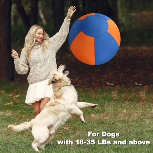 TVM 18" Herding Ball for Dogs Large Interactive Dog Play Ball for Herding Breeds to Push Chase & Roll (Orange+Blue)