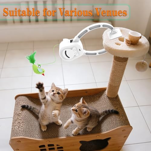 Interactive Cat Toys for Indoor Cats, Smart Interactive Hanging Cat Toy for Door Frame, USB Rechargeable, Automatic Electric Flying Bird Cat Toy Gifts for Bored Indoor Adult & Kitten Cats(White)