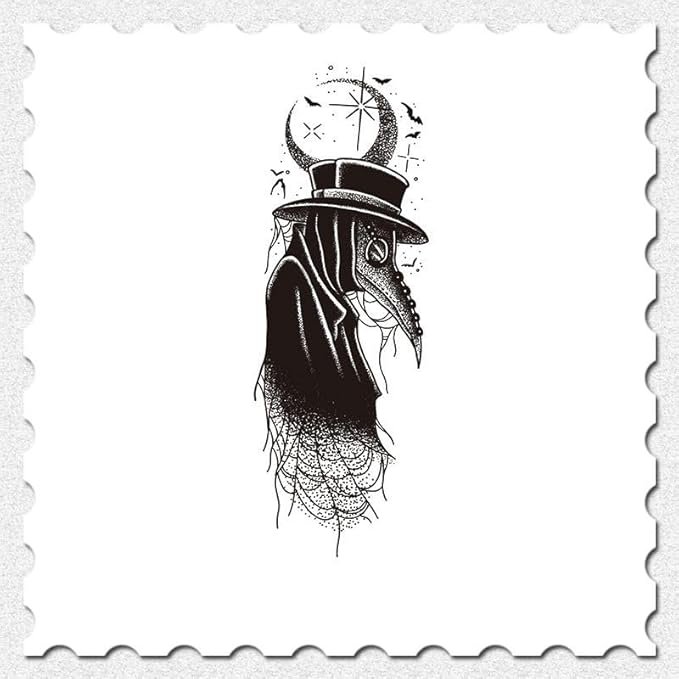 2PCS Temporary Tattoos Plague Doctor Mask Body Art Decals, Waterproof Decorative Transfer Stickers (Plague Bird)