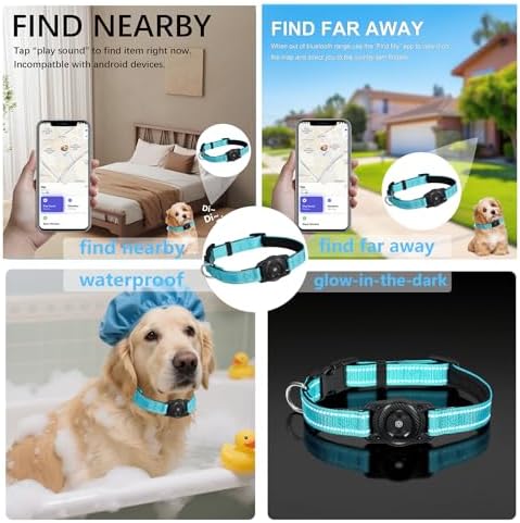 Tracking Collar for Dogs Waterproof Adjustable Air Tag Dog Collar Holder, Comfortable Dog Collars for Small Medium Large Dogs (SkyBlue, L)