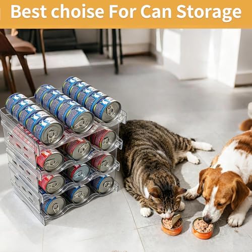 Cat Food Can Organizer 4-Tier Hold 72 Cans 3.5oz Transparent Cat Can Rack