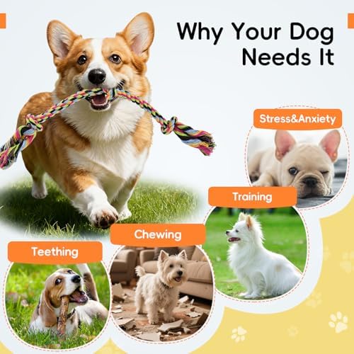 wodoca [4 Pack Dog Rope Toys, Puppy Teething Cotton Knot Chew Rope for Small Medium Dogs, Interactive Tug of War Dog Toys for Boredom, Teeth Cleaning