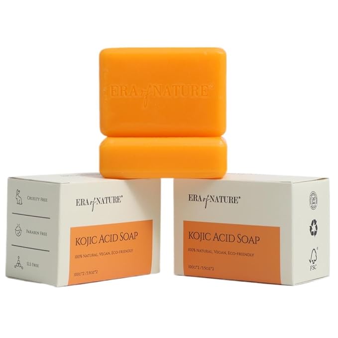 Era of Nature Turmeric Kojic Acid Soap with Vitamin C, Shea Butter & Essential Oils for Face and Body - 2 Pack - Helps Reduce the Look of Dark Spots – Inner Thighs, Armpits, Bikini Area, Knees – 200g