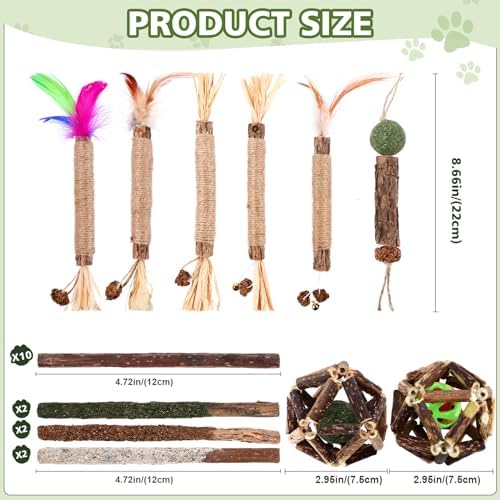 WOUSEDO 24 Pack Catnip Chew Toys with Silvervine Sticks for Cats