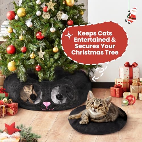 Baseola Fuzzy Cat Tunnel Bed for Indoor Cats, 2-in-1 Interactive Cat Toys