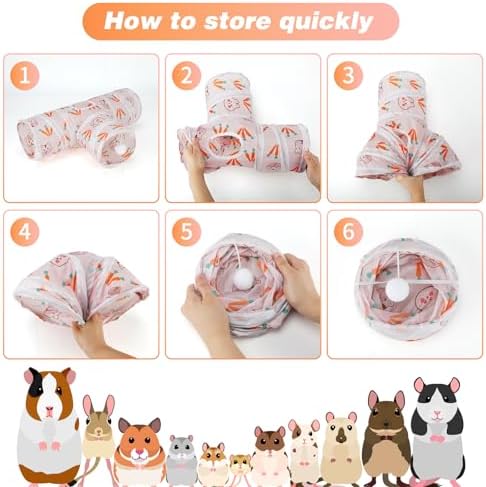 Rypet Guinea Pig Tunnel Hideout 3-Way Collapsible Pet Tubes, Carrot White