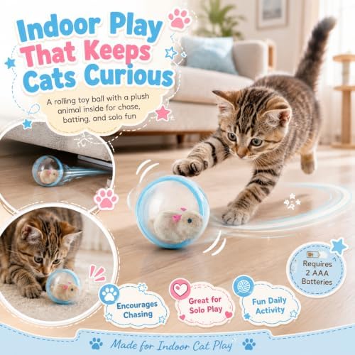 Self-Rolling Interactive Cat Ball with Realistic Animal, 1 Pack