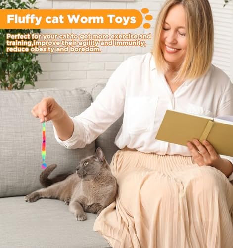 7pcs Bouncy Balls for Cats, Colorful Magic Worm with Ball, Interactive Cat Bouncy Ball, Twisty Fuzzy Worms for Cats Party Favors, Rainbow Colors