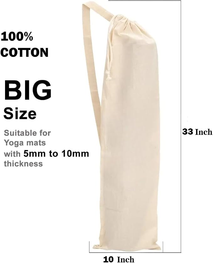 Mayatra's Organic Large Yoga Mat Tote Bag Cover -100% Cotton Lightweight,Washable Yoga Dust Bag With Adjustable Strap Unisex