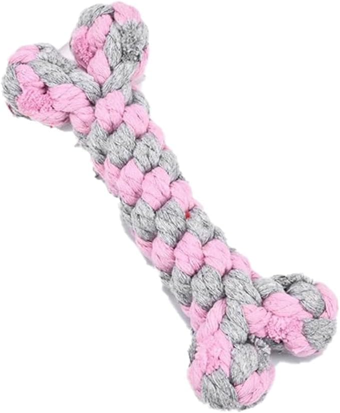 Bone-Shaped Dog Rope Chew Toy, Pink & Grey