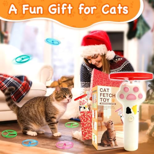 Cat Fetch Toy, Rechargeable Cat Toy Disc Launcher with 6 Flying Discs