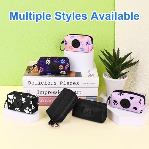 2pack Dog Poop Bag Holder Zippered Pet Waste Bags Dispenser Black