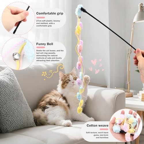 QUOZUO 16Pcs Cat Toy Set Pink Kitten Toys Pack Including Feather Teaser Interactive Wand Cat Springs Mice Crinkle Balls and Pet Bell Balls Toys for Bored Indoor Cats, Gift Box Styles (Pink)