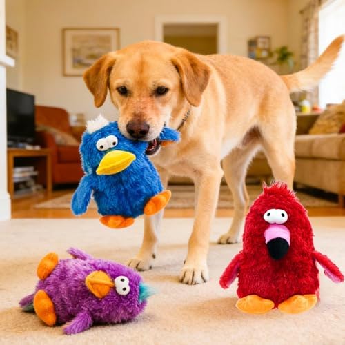 3 Pack Squeaky Dog Toys, Durable Stuffed Bird Dog Toys with Unique Squeak Sounds to Keep Dogs Busy, Cute & Funny Interactive Puppy Toys for Small, Medium and Large Dogs