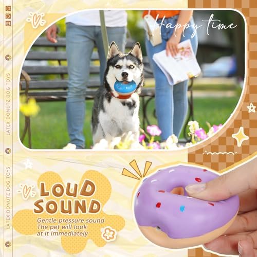 JellyArch 8 Pcs Latex Squeaky Dog Toys Donut Small Dogs Squeaky Chew Toys for Aggressive Chewers Soft Interactive Fetch Play No Stuffing Durable Teething Items for Small Puppy