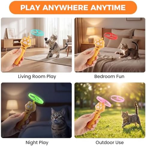 Cat Fetch Toy Launcher, Rechargeable Flying Disc Launcher with 10 Discs, Interactive Toy for Indoor and Outdoor Play(Yellow)