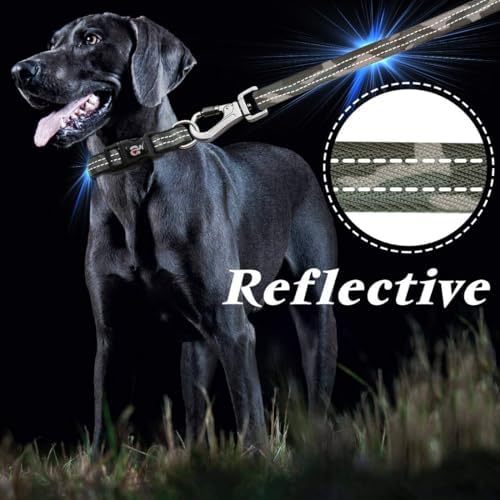 azuza Reflective Dog Collar and Leash Set with Airtag Holder, Green Camo Padded Collar with Matching Clip Handle Leash for Small Dogs