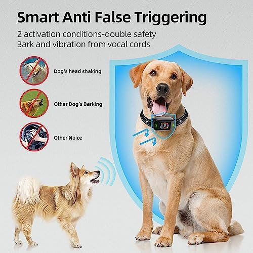 Dog Bark Collar, Bark Collar for Small Medium Large Dogs, Smart AI Dual Recognition Anti Bark Collar, Rechargeable Automatic Stop Dog Barking Collars with 3 Adjustable Shock Modes Activated