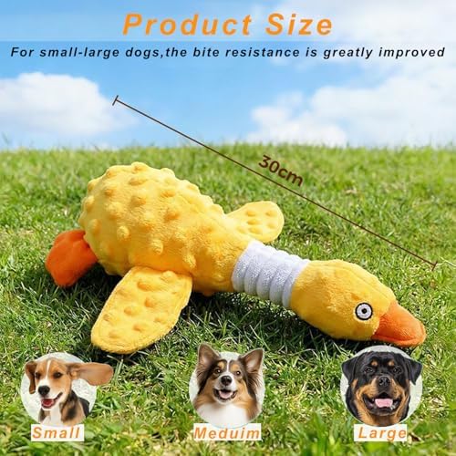 Squeaky Dog Toys for Aggressive Chewers, Durable Stuffed Animal Plush Dog Toy with Soft Fabric for Large, Medium & Small Dogs, Interactive Puppy Chew Toy for Teething, Crinkle Duck Dog Toy - Yellow