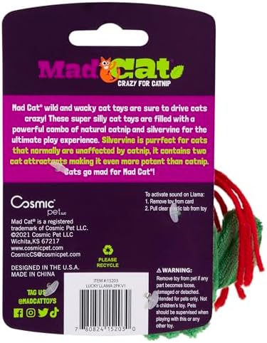 Mad Cat Lucky Llama Cat Toys with Catnip and Silvervine Blend, Pack of 2