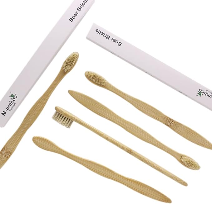 N-amboo Bamboo Toothbrush Boar Bristles 100% Biodegradable and Natural 8 Pieces of One Pack