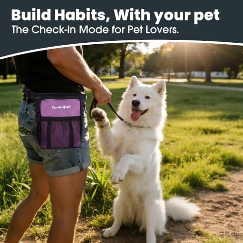 Dog Treat Pouch, 4 Cup Training Bag, Magnetic Closure, 3 Way Wear, Purple | 600D waterproof Oxford fabric, multi pocket storage, zipper and mesh pockets, pull out poop bag dispenser, includes 2 rolls