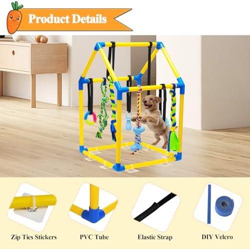 Puppy Play Gym with 8 Hanging Toys, Jungle Gym for Small Dogs & Puppies Indoor Enrichment Playground Interactive Training Activity Center for Teething Chewing,Entertainment Roof Shape