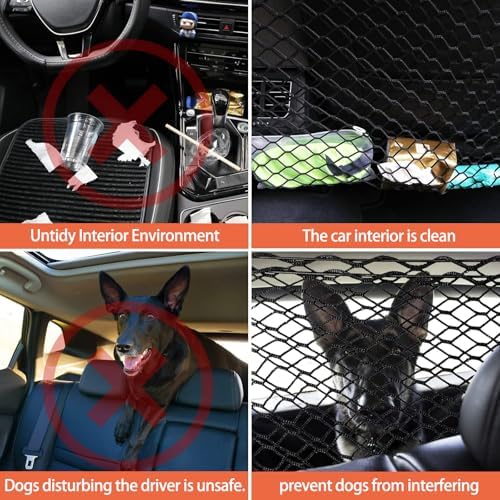 Dog Barrier for Car for Smart EQ fortwo C453 A453, Adjustable Reinforced Mesh Pet Net Barrier for Back Seat & Cargo Area Keeps Dogs Safe While Driving