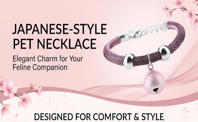 Japanese Pets Cat Collar, Adjustable Kitty Kitten Necktie Nylon Necklace Grooming Accessories Pet Supplies with Bell Extension Chain for Wedding Party Birthdays Photoshot (Pink)