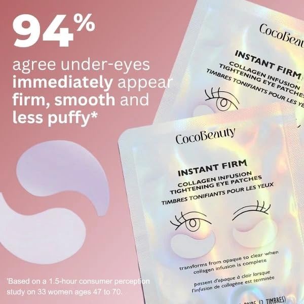 COCOBEAUTY InstaFirm Eye Patches β Under Eye Mask for Puffiness and Dark Circles β Topicals Eye Treatment for Women & Men β Eye Bags Solution β Hydrating Eye Masks for Health and Beauty (8 pairs)