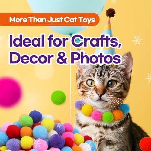 200Pcs Cat Toy Plush Balls - 1.2" Soft Pom Poms in Jar for Indoor Cats