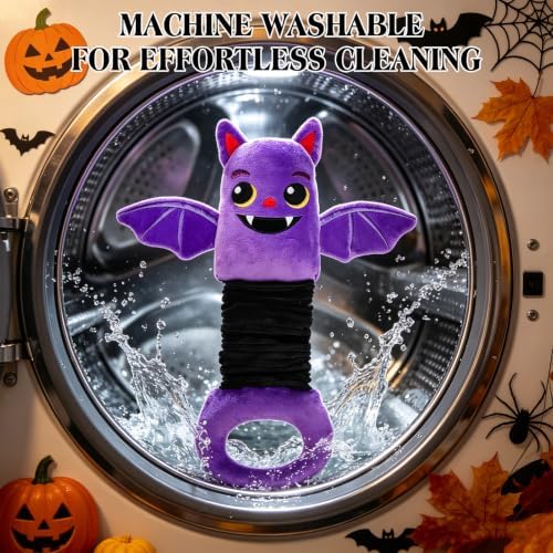 EXPAWLORER Halloween Squeaky Dog Toy - Durable Interactive Plush Bat with Squeaker & Crinkle, Stretchy Tug of War Toy for Small Medium Large Dogs to Keep Them Busy - Soft Pet Teething Stuffed Animal