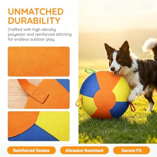 10/18/22" Herding Ball for Dogs & Horses - Tear-Resistant Inflatable Toy with Heavy-Duty Handle Cover & Pump - Durable Exercise Ball for Large Pets (Large)