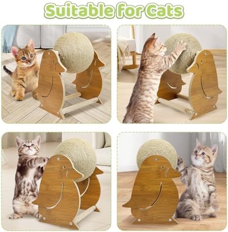 Fhiny Rabbit Scratch Toy, Natural Sisal Bunny Toy Scratching Ball Cute Sisal Bunny Claw Scratcher Ball Rabbit Enrichment Interactive Scratching Post for Kittens Ferrets Penguins Shape