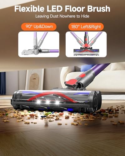 FEPPO Cordless Vacuum Cleaner, Upgraded 70Mins Powerful Vacuum Cleaners for Home with Self-Standing, Touch Screen, Anti-Tangle Stick Vacuum Cordless, Wireless Vacuum for Hardwood Floor/Carpet/Pet Hair